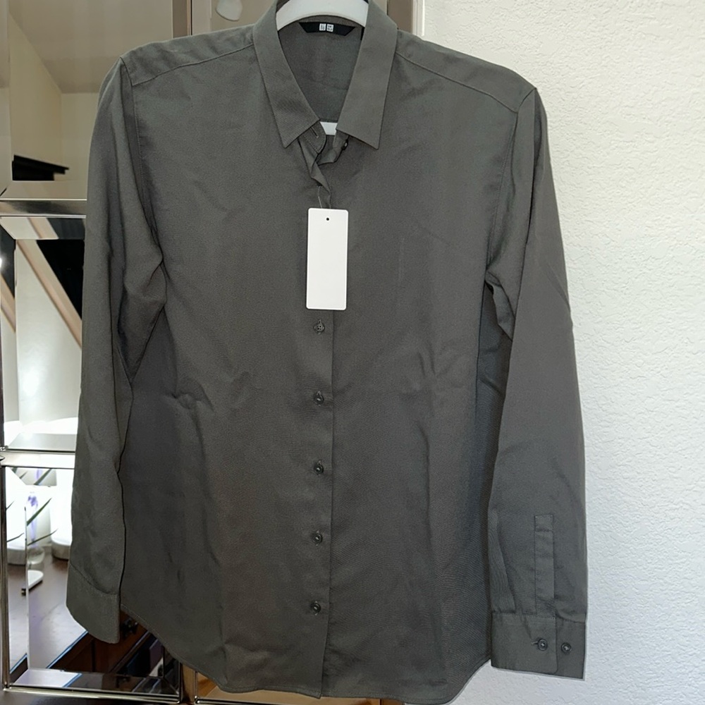 Button down forest green blouse.